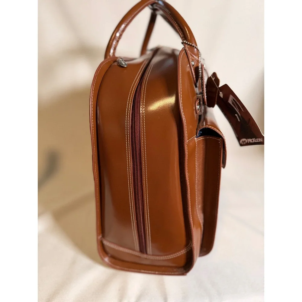 McKlein Edgebrook Brown Leather 15.6 Wheeled Ladies Laptop Case Briefcase 96314